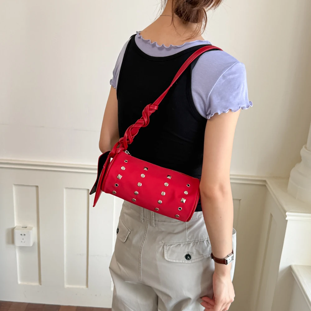 Women's Autumn New Rivet One Shoulder Bag High Grade Pu Leather Soft Crossbody Bags Daily Dating Commuter Underarm Bags