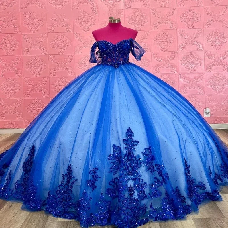 

Angelsbridep Luxury Royal Blue Quinceanera Dresses Crystals Beading Applique Vestidos De 15 Anos Birthday Party Prom Gown Corset