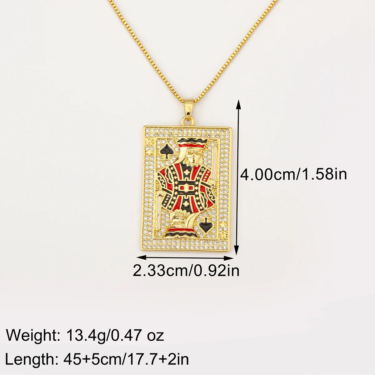 Nidin Iced Out Spade K Playing Card Pendant Necklace For Women Men Enamel Poker King Necklaces Hip Hop Bling Zircon Jewelry Gift