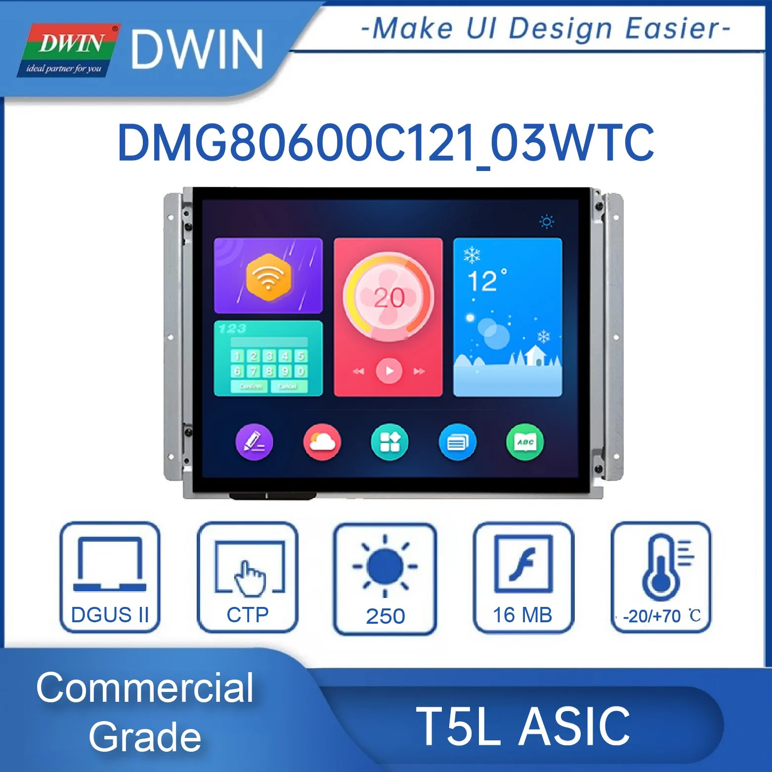 DWIN Touch Screen Painel com placa de controle, UART TFT, módulo LCD, comercial para Arduino, UART, Touch Screen, TFT, TTL, RS232, 12,1 polegadas, 800*600