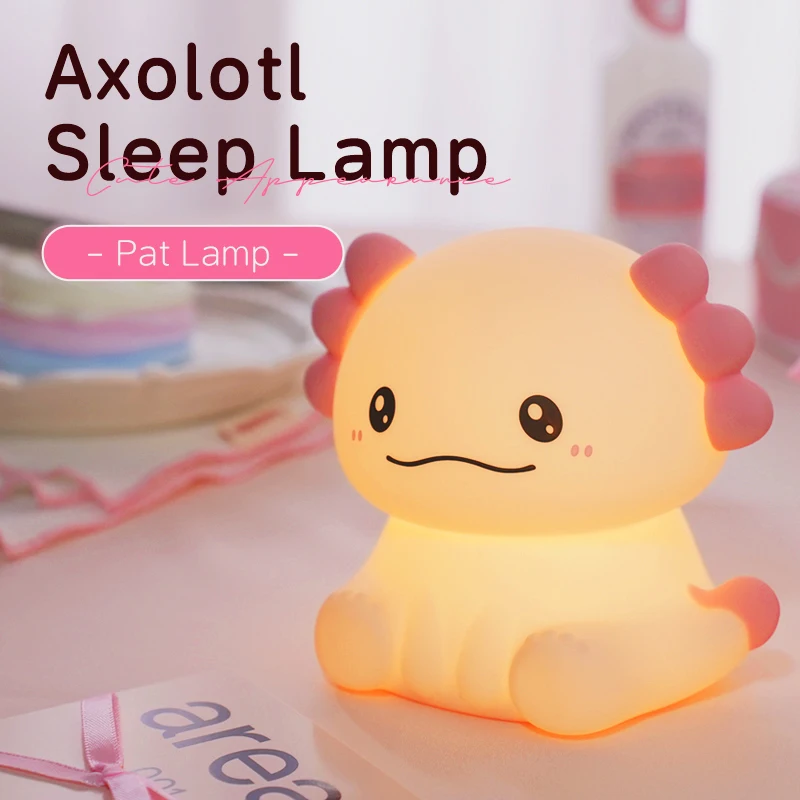 New Salamander Night Light, Cute and Soft Silicone Lamp, Axolotl USB Charging, Bedroom Desk Ornament, Holiday Birthday Gift