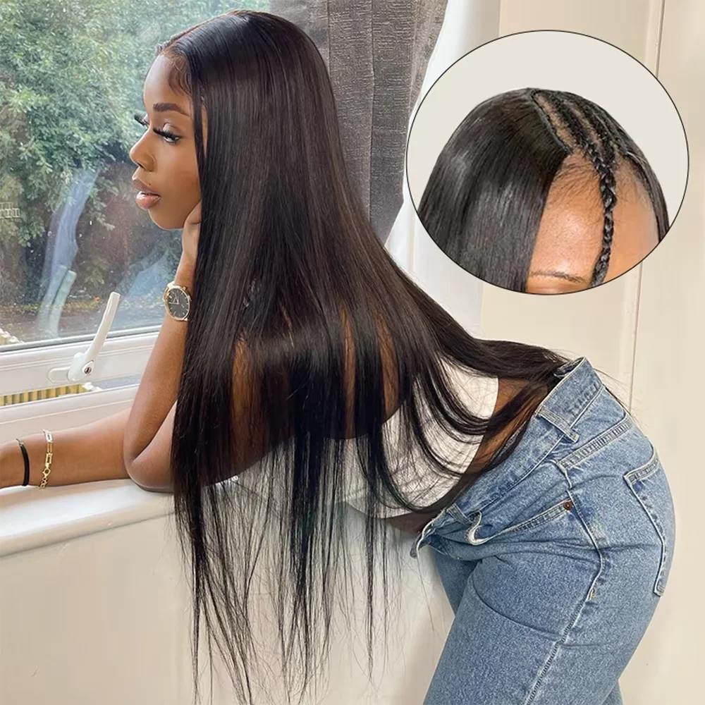 Natural Color Straight Human Hair V Part Glueless Human Hair Wig Brazilian Remy Hair Upgrade Full Machine Made 220% Density No Leave Out Minimal Shed No Tangle For Women Daily Wear