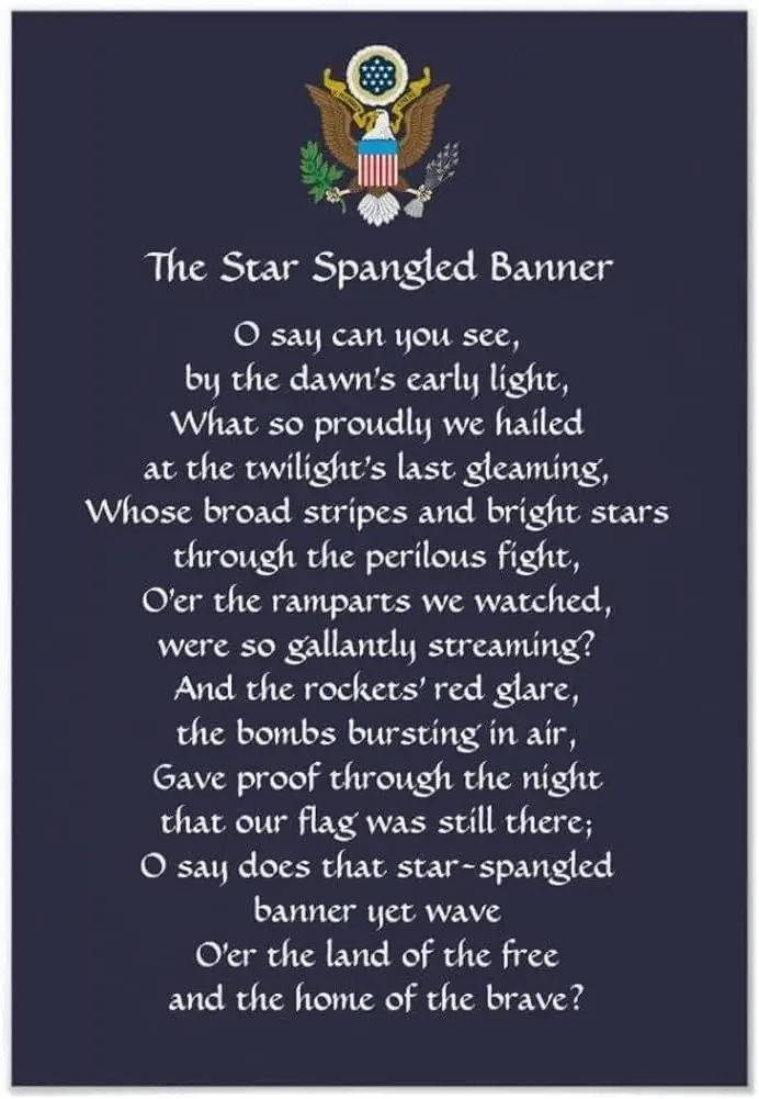 Metal Tin Sign Star-Spangled Banner Lyrics Poster 4th July Funny Signs Retro Metal Tin Sign Vintage Sign for Home Coffee Wall De