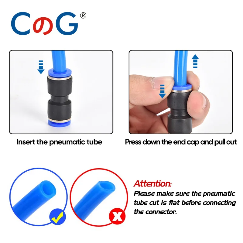 CG 60Pcs/Box Set Air Hose Connector 1/4 Inch OD PU+PE+PV+PY Air Pipe Tube Quick Release Pneumatic Push to Connect Fittings Kit