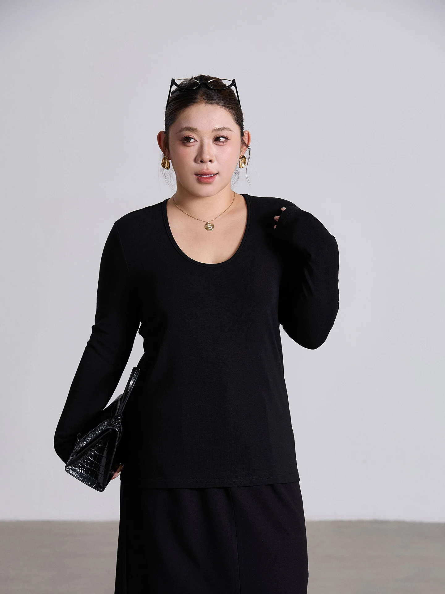 

plus Size Women's Long Sve U-Ne Base irt Casual Sle Spring New Arrival Slimming Versatile Boting Top for plus Size