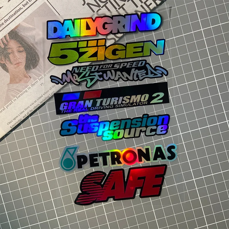 

1set DAILYGRIND JDM Holographic Car Stickers Waterproof Universal for Bike Scooter Helmet