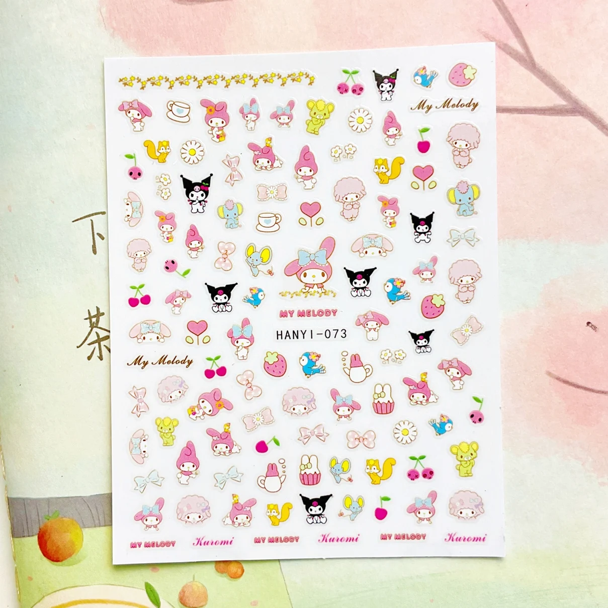 1 sheet Cartoon Laurel dog Melody pink bow rabbit nail nail sticker hand account Sanrio children's sticker