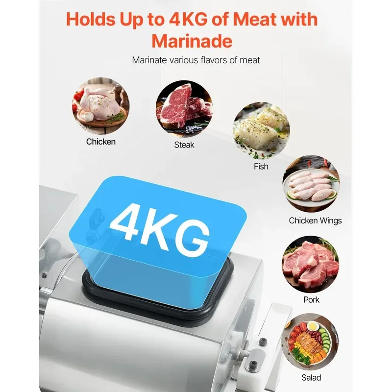 Meat Tumbler Marinator 10L Vacuum Tumbler Marinating Machine with Automatic Bidirectional Rotation Stainless Steel Vacuum