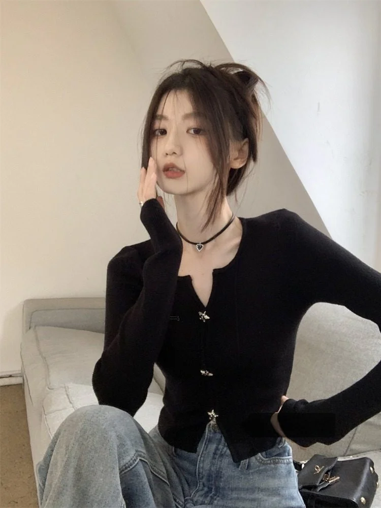 

Женский тонкий вязаный кардиган Slim Fit с длинным рукавом, V-образным вырезом, весенний, модный, вязаный свитер