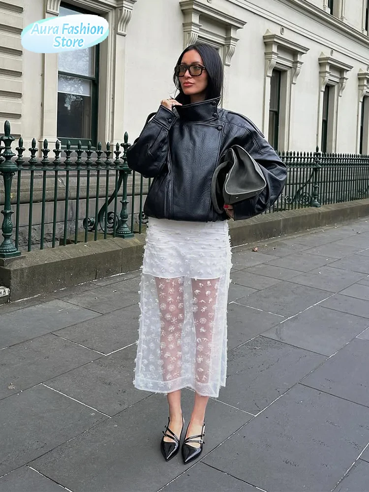 

Черная короткая кожаная куртка с лацканами, женская укороченная свободная куртка на молнии с длинными рукавами и карманами в стиле ретро, женская шикарная повседневная уличная верхняя одежда