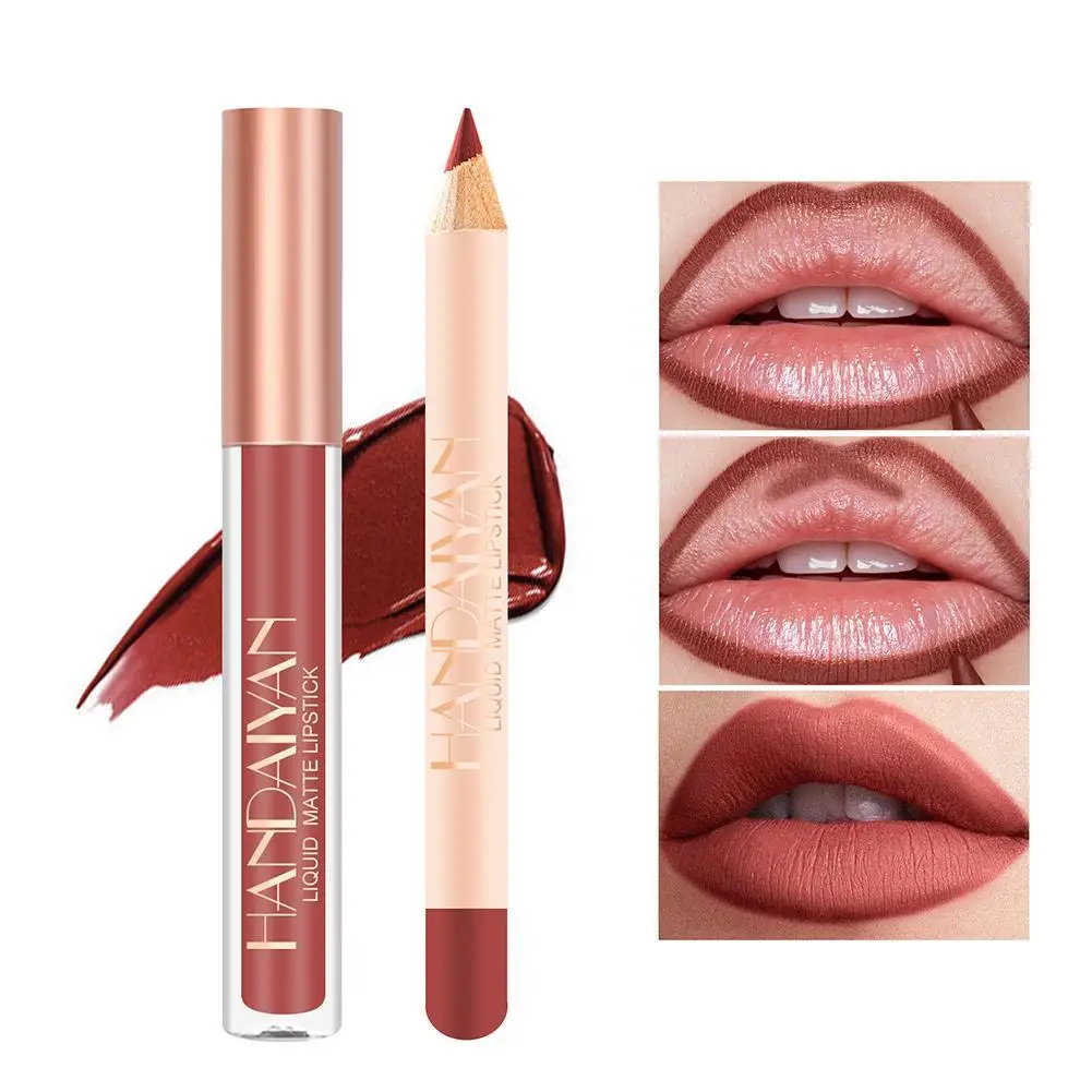 Beauty Lipliner Lip Glaze Suit Waterproof Non Stick Women Liner Lip Products Red Cup Up Make Gift Velvet Mouth Matte Suit Y6l2