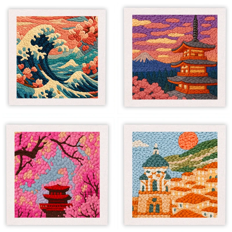 

GATYZTORY 25x25cm Punch Needle Embroidery Kits for Beginner City scenery DIY Crafts with Yarns for Adults Embroidery Kits