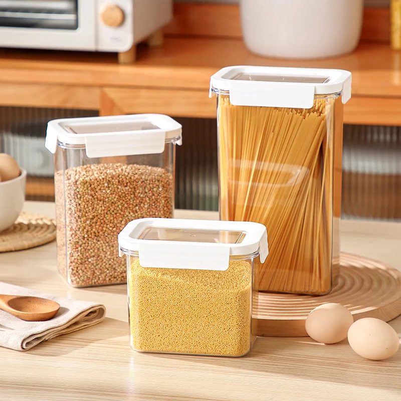 

Kitchen Cereal Snack Storage Box Airtight Transparent Lid Cover Pasta Storage Box Sealed Leakproof Snack Storage Jar Set