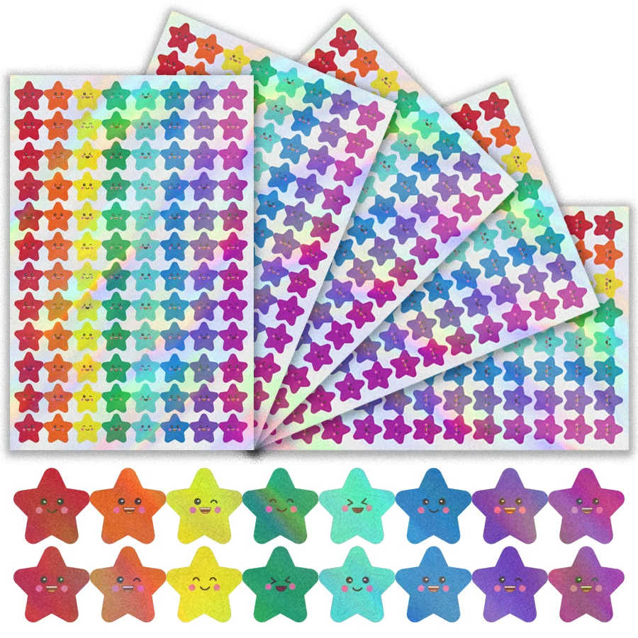 

480 шт. сверкающие голографические наклейки со звездами из фольги, 0,75 дюйма, красочные и блестящие, уникальный дизайн с лазерной резкой