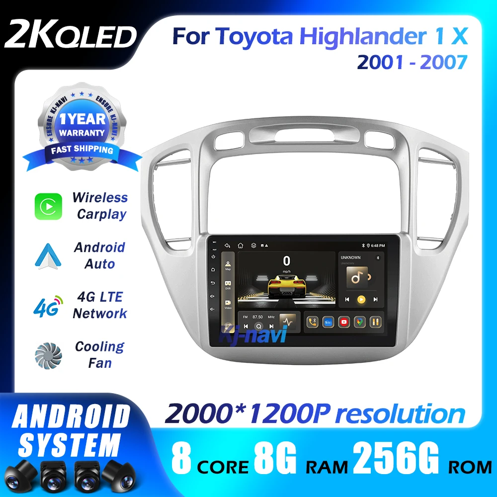 

Автомобильный радиоприемник Android 14 для Toyota Highlander 1X2001-2007 QLED, мультимедийная магнитола, навигация GPS Carplay 4G