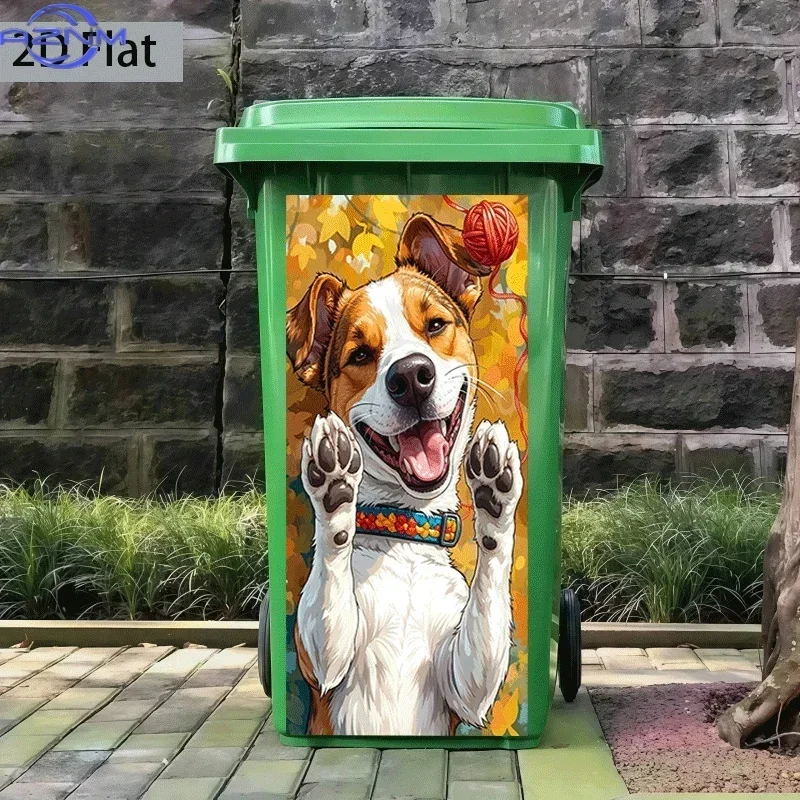 2D 1PCLaughing Dog Trash Can Sticker | x cm, Self-adhesive Vinyl Wall Decal for Kitchen Trash Bins and Home Decor