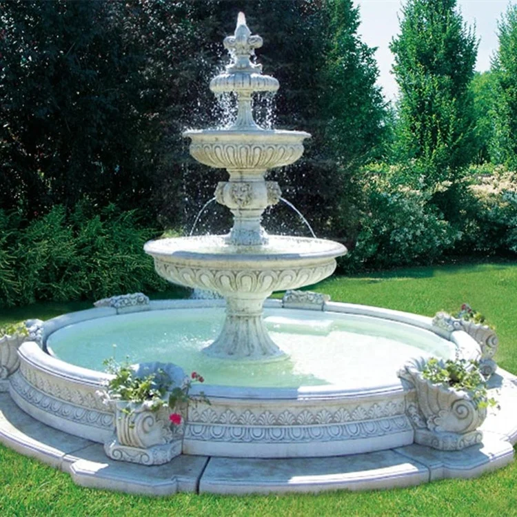 Outdoor Garden Decorative 3 Tiers White Marble Water Fountain Stone Horse Fountain