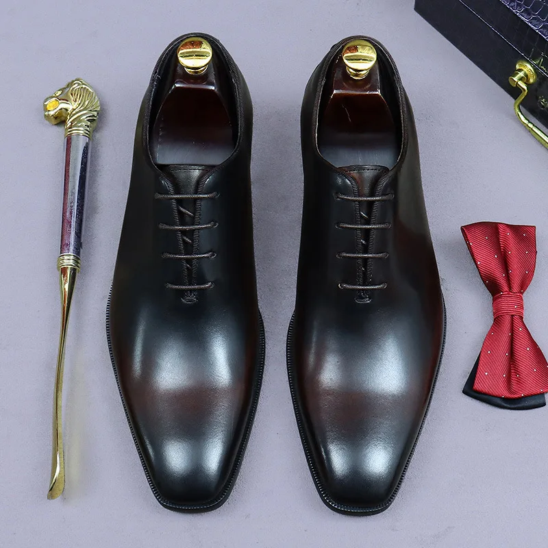 Designer Genuine Leather Mens Wholecut Oxford Shoes Luxury Brand Black Brown Dress Shoes for Business Office Formal Wear