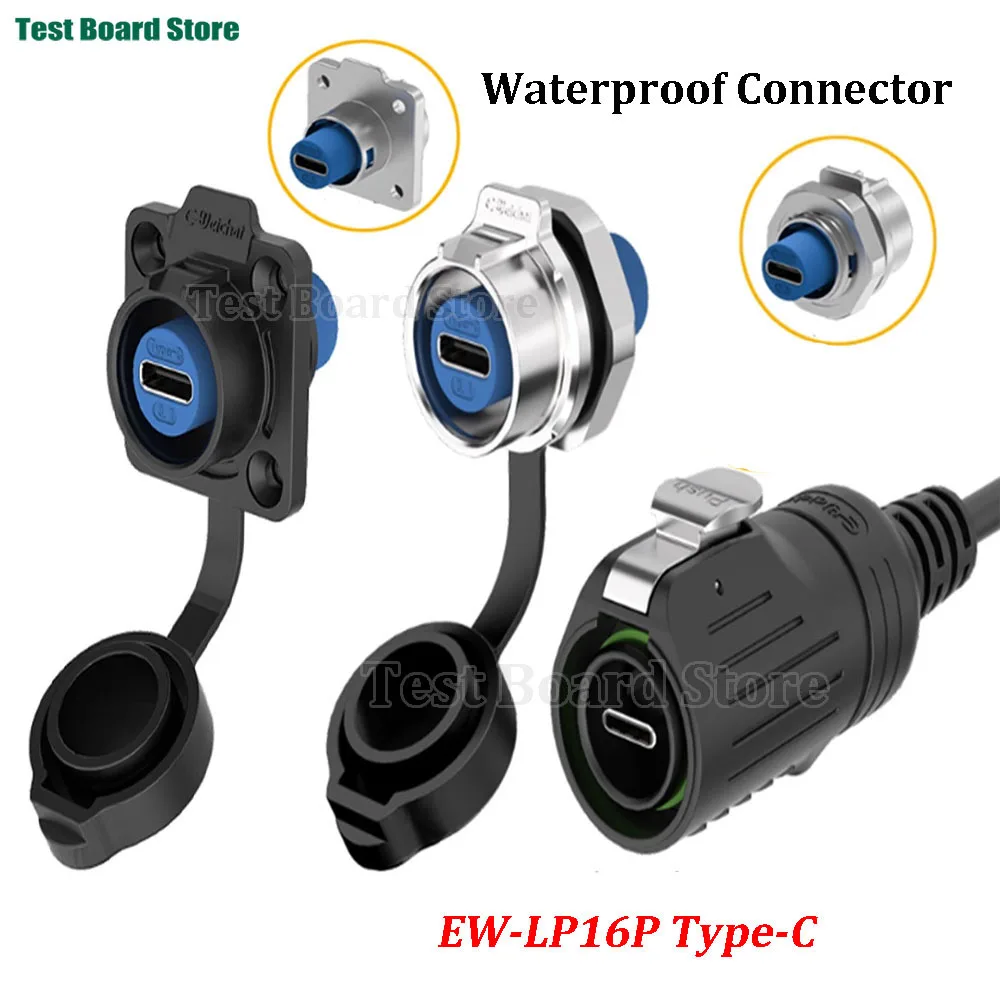 EW-LP16 Type-C Aviation USB 3.1 5A Female Socket Rear Nut Locking Jack Panel Mount Connector Waterproof Fast Charging Data Wire