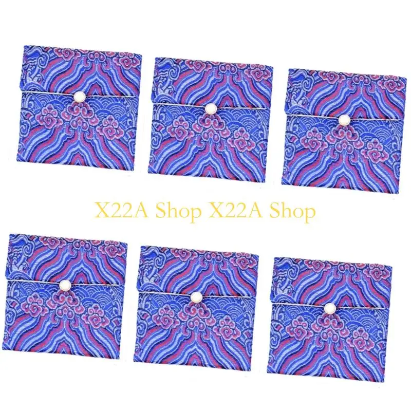 Unique Decorative Brocade Jewelry Pouches, 6-Pouch Set with Hand-Embroidered for Storage, Gifts, and Retail Display