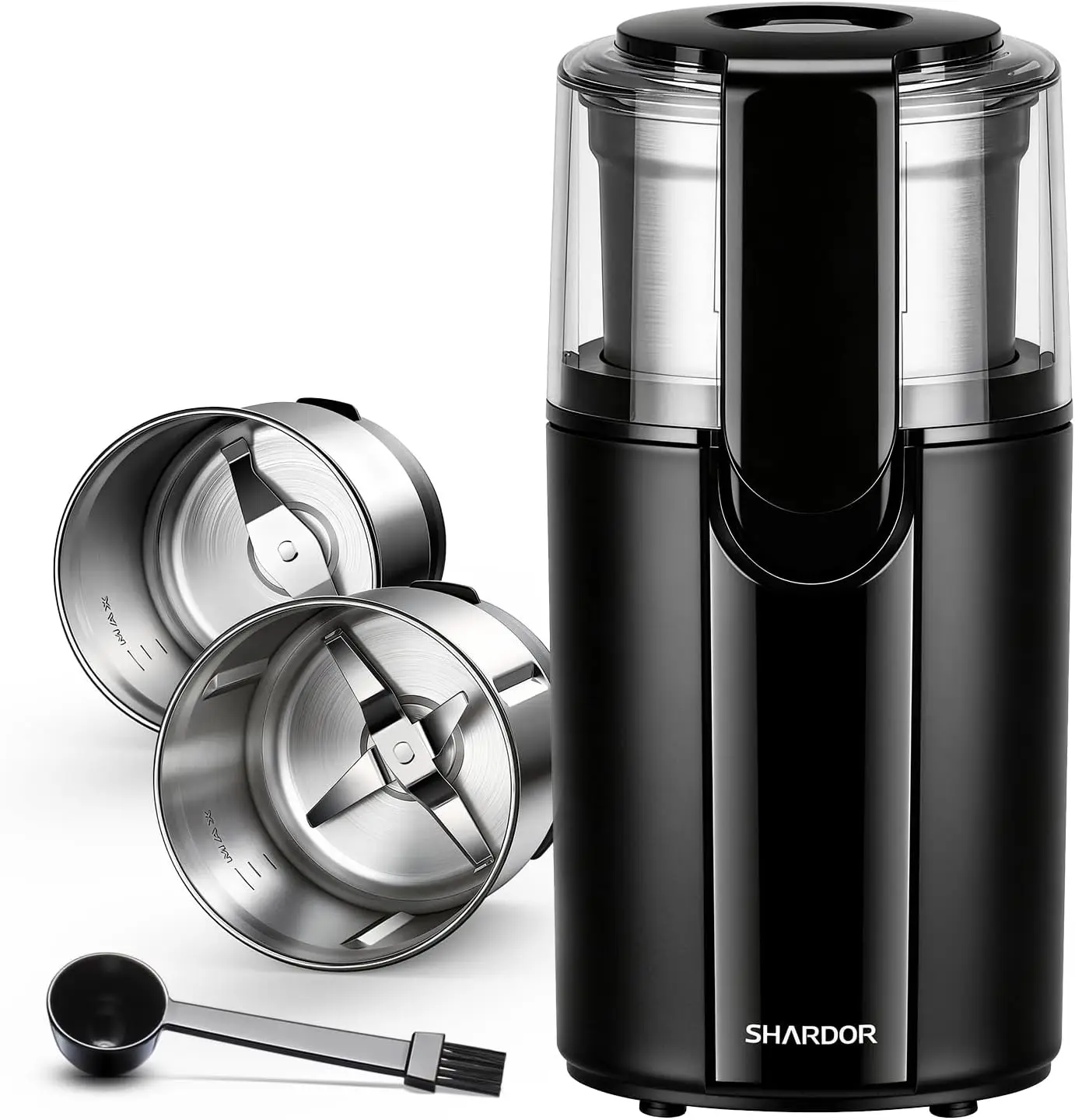 

Electric Coffee Grinder for Beans, Spices, Seeds with 2 Stainless Steel Bowls, Black