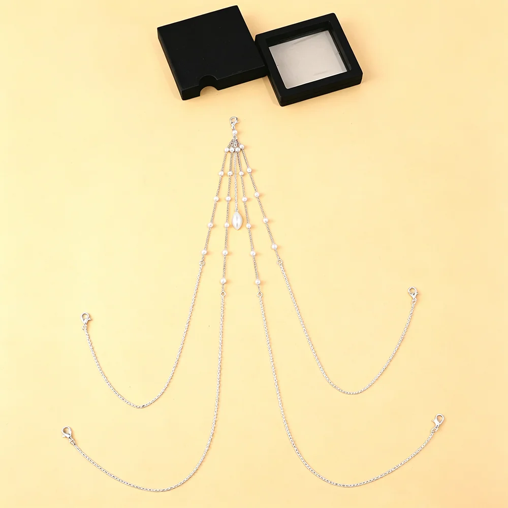 Pearl Body Chain Bikini Connector Layered Draped Waist Belly Chain Adjustable Harness for Women Beach Festival Party Clubwear