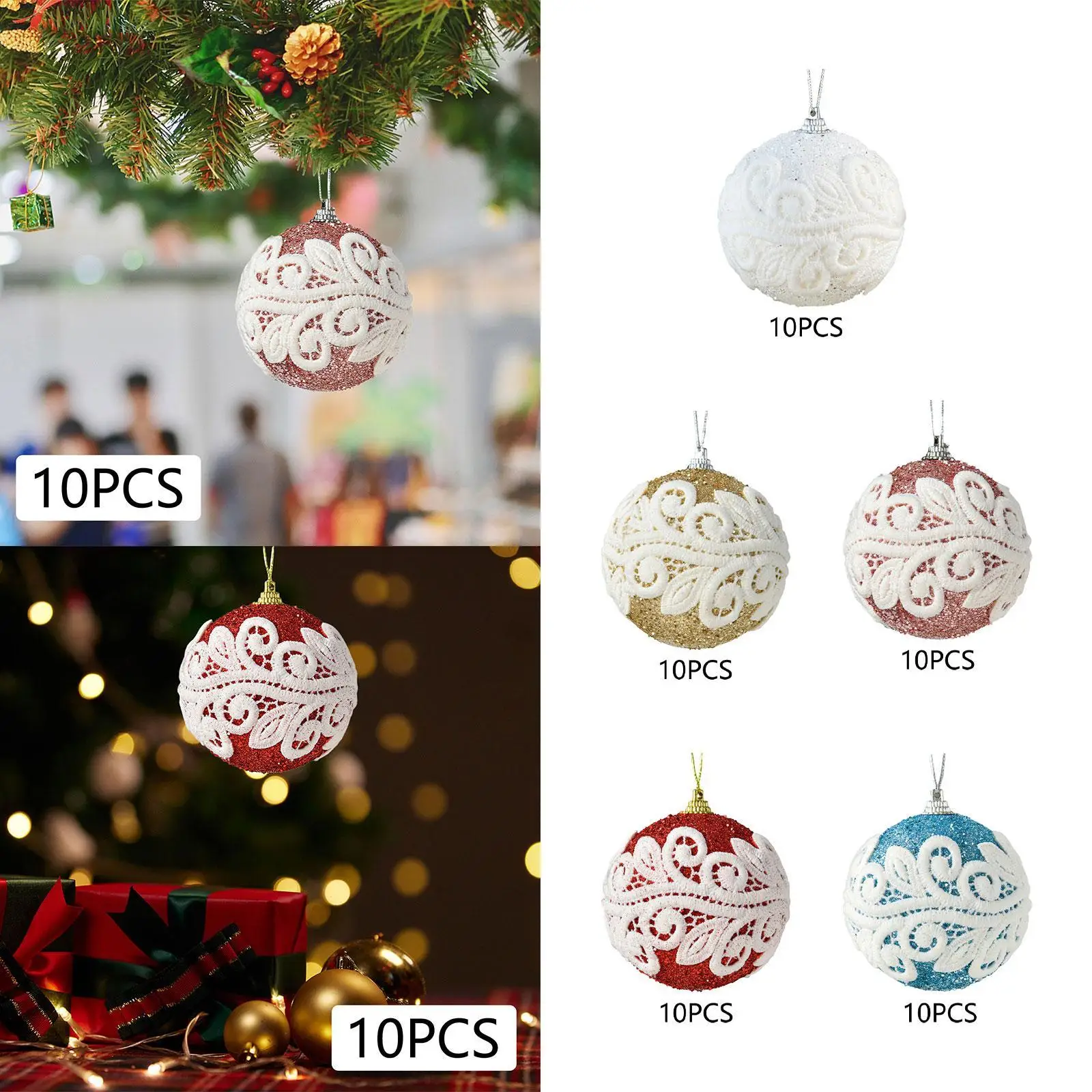10 pezzi di palline di Natale decorazioni fai da te classico albero di Natale ornamenti appesi per festival indoor anniversario fidanzamento laurea