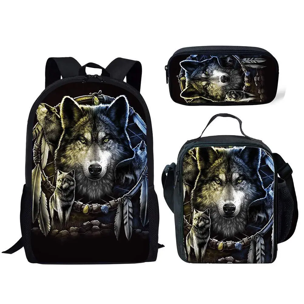 Cool Wolf Totem Wild Animals mochila con estampado 3D para estudiantes, bolsa de Anime para portátil, bolsa de almuerzo, estuche para lápices, 3