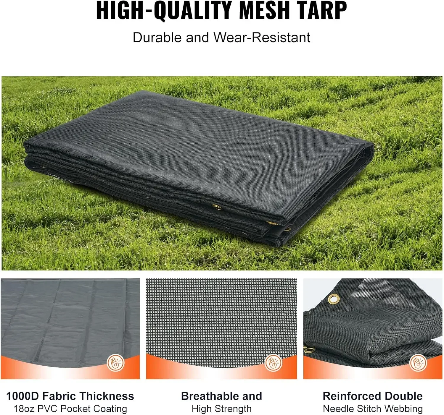 Dump Truck Mesh Tarp, 7,5x18 ft, PVC-gecoate zwarte heavy-duty hoes met 5,5" 18oz dubbele zak