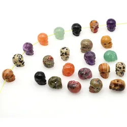 Natural Stones Carved Skull Pendant Healing Crystal Halloween Loose Spacer Bead Jewelry Making Bracelet Necklace DIY Accessories