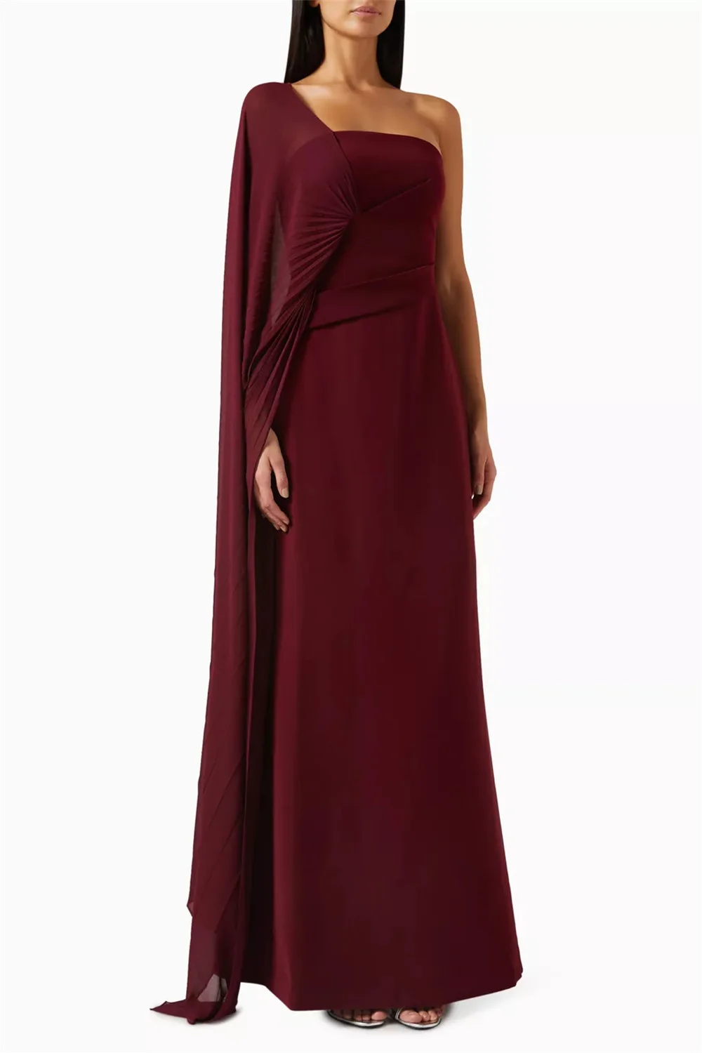 Contessa dubai personalizado claret vestido de baile sem alças com elegante chiffon plissado vestido de gala noche coluna formal vestido de noite