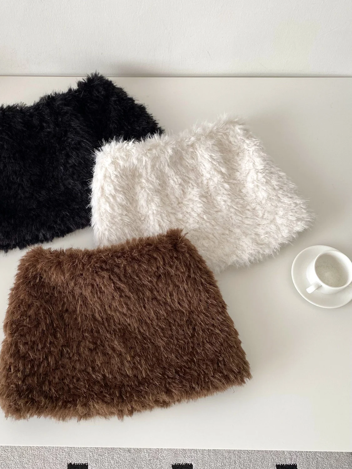 

High Waist Furry Skirt Women's Fashionable Trendy Short Skirt Prevents Exposure Commute Friendly Korean Style Polyester ...