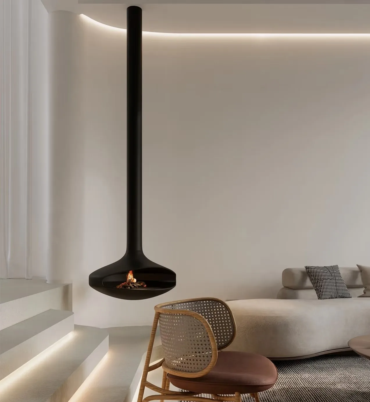 أحدث تصميم لعام 2025 مدفأة إيثانول معلقة على السقف لتزيين غرفة المعيشة بالجملة من الشركة المصنعة للمدفأة المعلقة