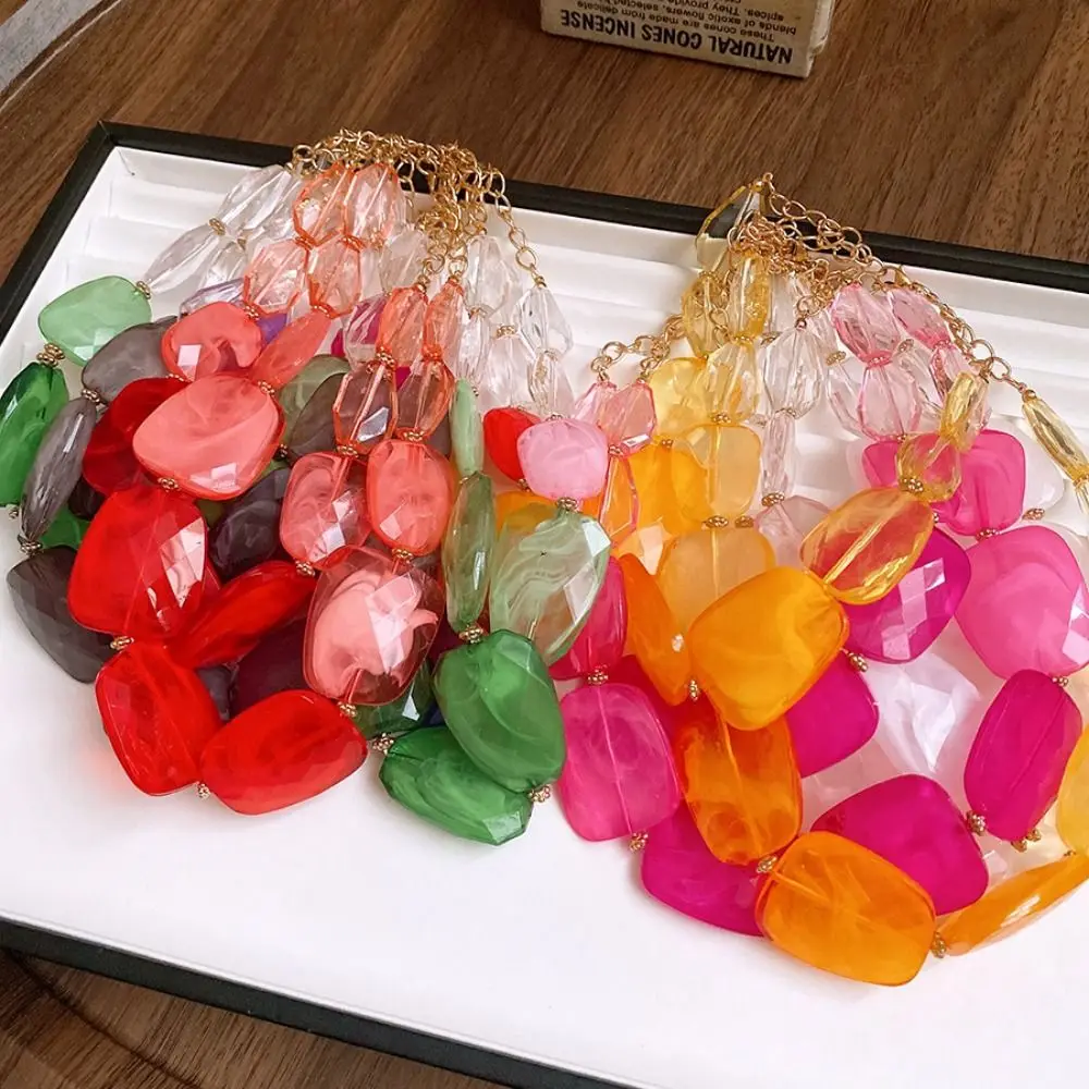 

Popular Irregular Acrylic Beaded Double-layer Dopamine Color Exaggerated Beaded Fashion Jewelry Charm Chokers Gift