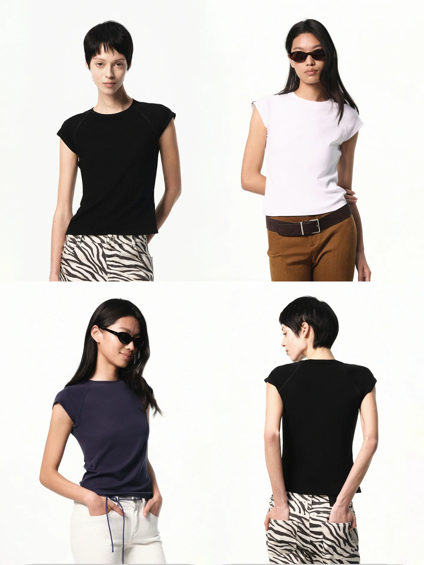 

Футболка Slim Fit Rarely Alike 'Lilei Fashion' с небольшой вставкой на плече, черно-сине-белая, женская повседневная одежда