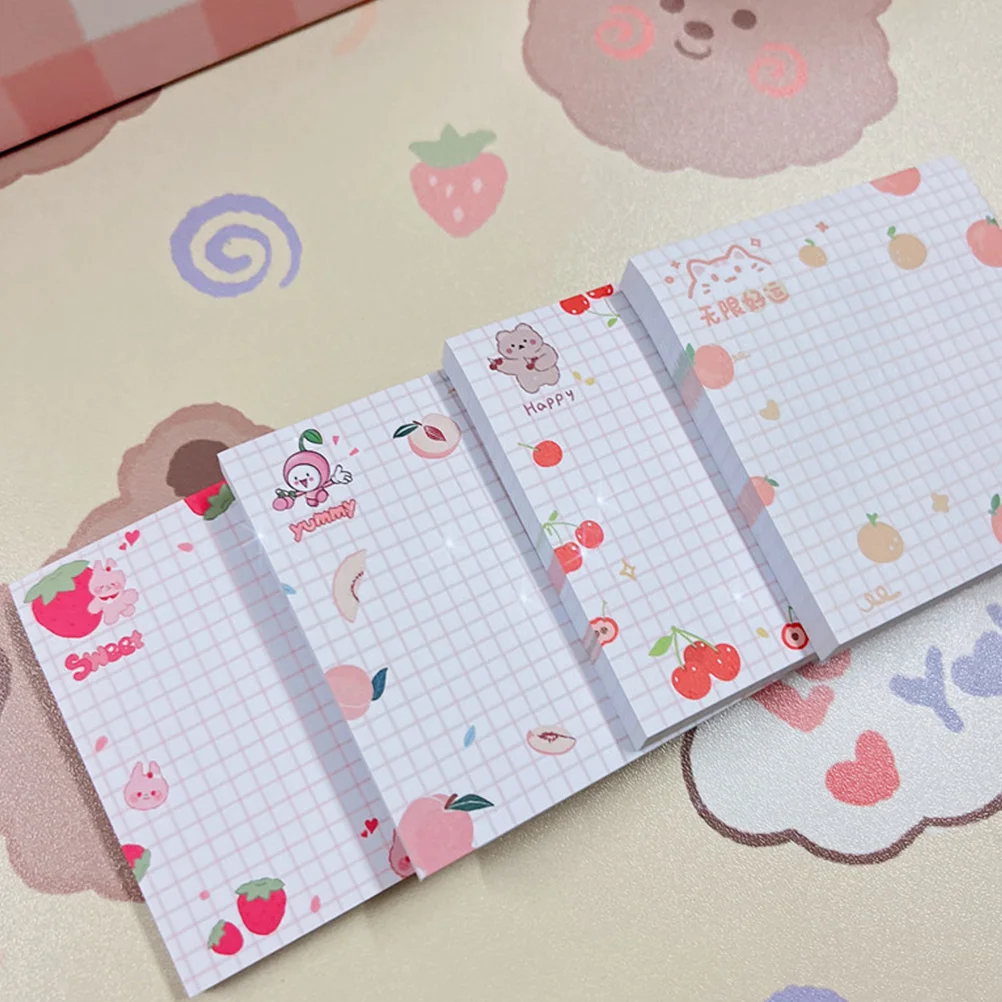 

4 Books Tearable Fruit Memo Stickers Portable Note Pads Self-Adhesive Memo Pads Office School Notes Note Sticker