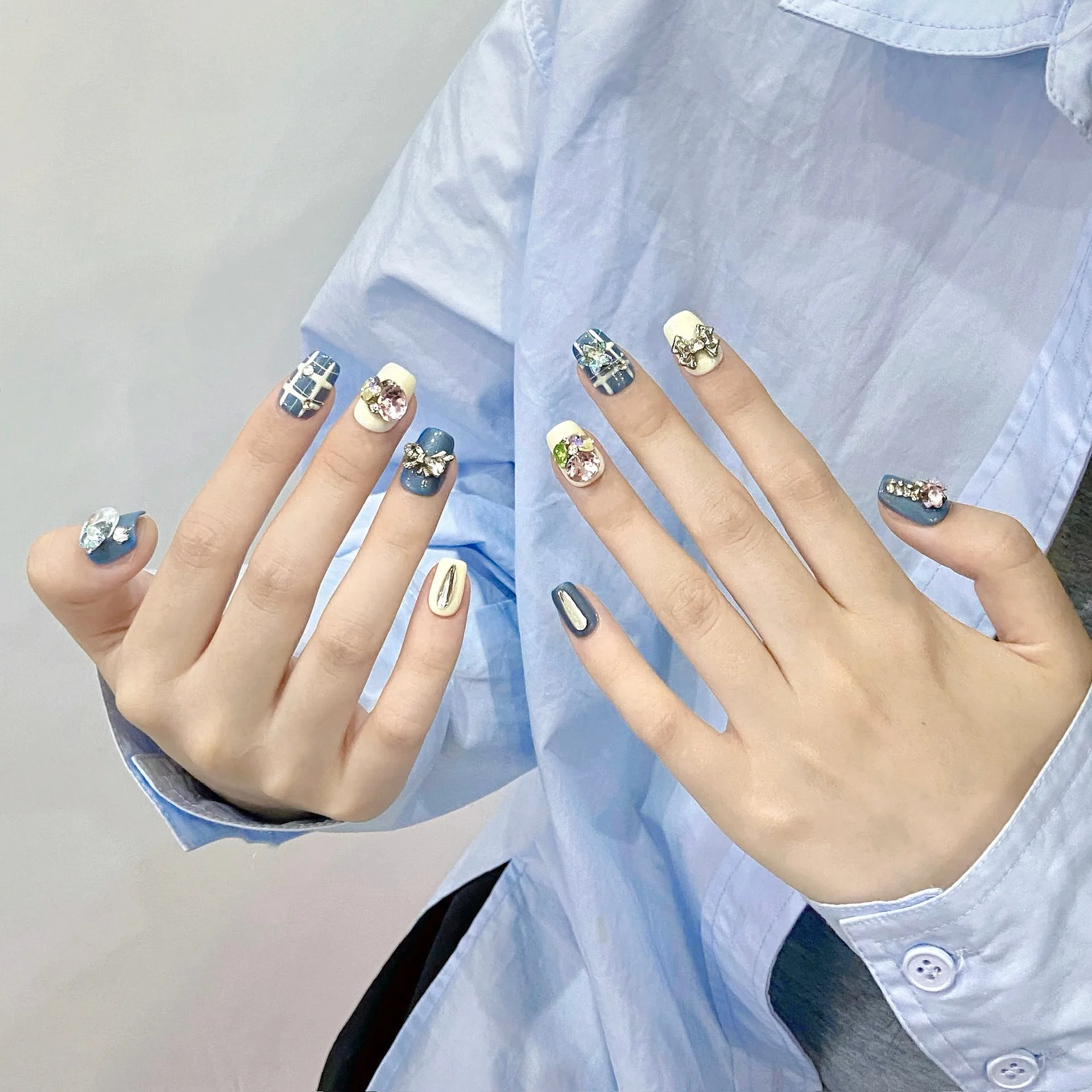 مسامير مزيفة من الترتر اللامع ، وردي ، وردي ، تصميم كريستال ثلاثي الأبعاد ، باليه قصير ، أظافر زائفة ، يمكن ارتداؤها ، غطاء كامل ، موضة