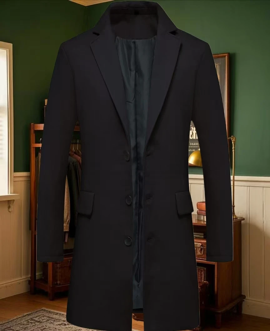 

Man trench coat Men's gun latch collar single-breasted long coat Autumn clothing Coarse woolen fabrics Business activities