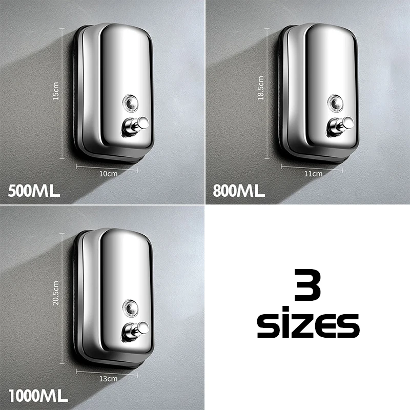 

Wall Mounted Stainless Manual Soap 1000ML/800ML/500ML Bathroom Hand Sanitizer Shower Gel Shower Liquid Container Portable