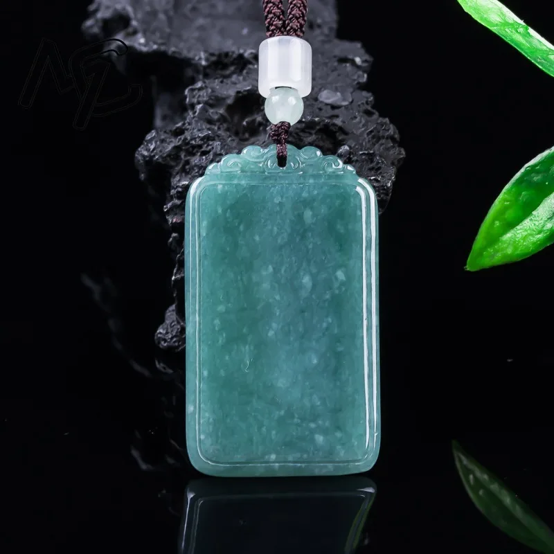 Natural Jade Blue Water Peace Nothing Happens Plaque Pendant Necklace Charm Jadeite Jewelry Fashion Amulet Gifts Certificate view 4