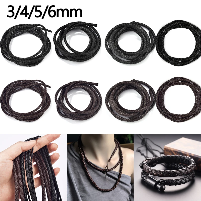 

2m 3/4/5/6mm Braided Leather Cord Rope Strip For DIY Pendant Neck Bracelet Jewelry Making Supplies Crafts Accessories Wholesale