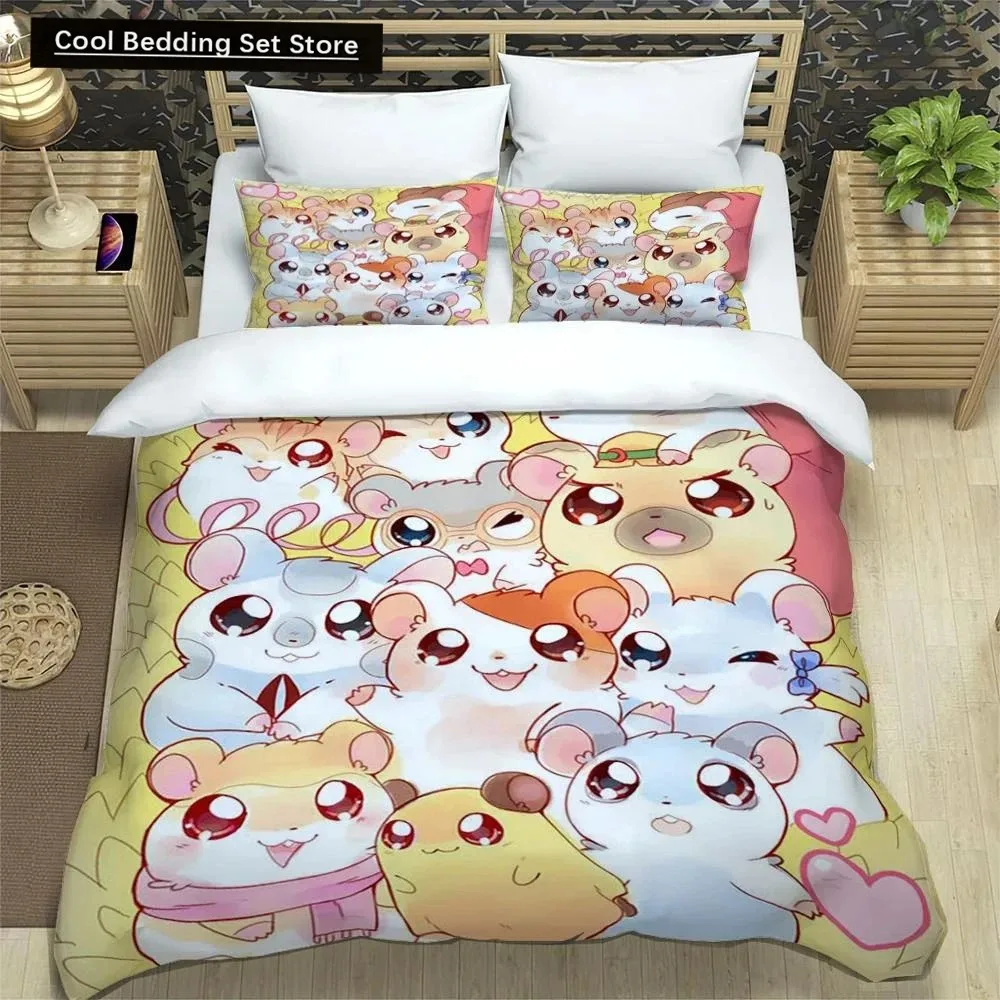 Impressão 3d dos desenhos animados adorável hamtaro conjunto de cama capa edredão conjunto travesseiro presente aniversário crianças colcha capa cama têxteis para casa