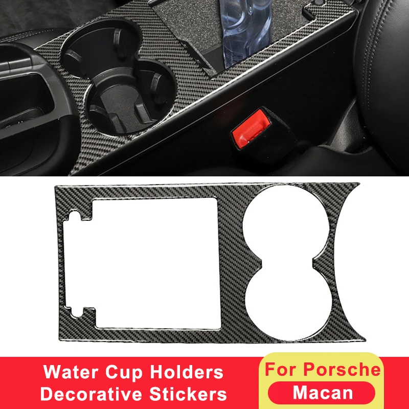 

For Porsche Macan 2014-22 Carbon Fiber Car Central Control Water Cup Holder Panel Decoration Sticker Trim Interior Modification