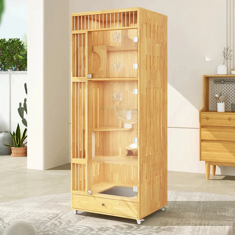 Solid Wood Cat Cage Non-Covering Villa with Toilet Integrated Cat Nest Household Small Apartment Cat House Cabinet