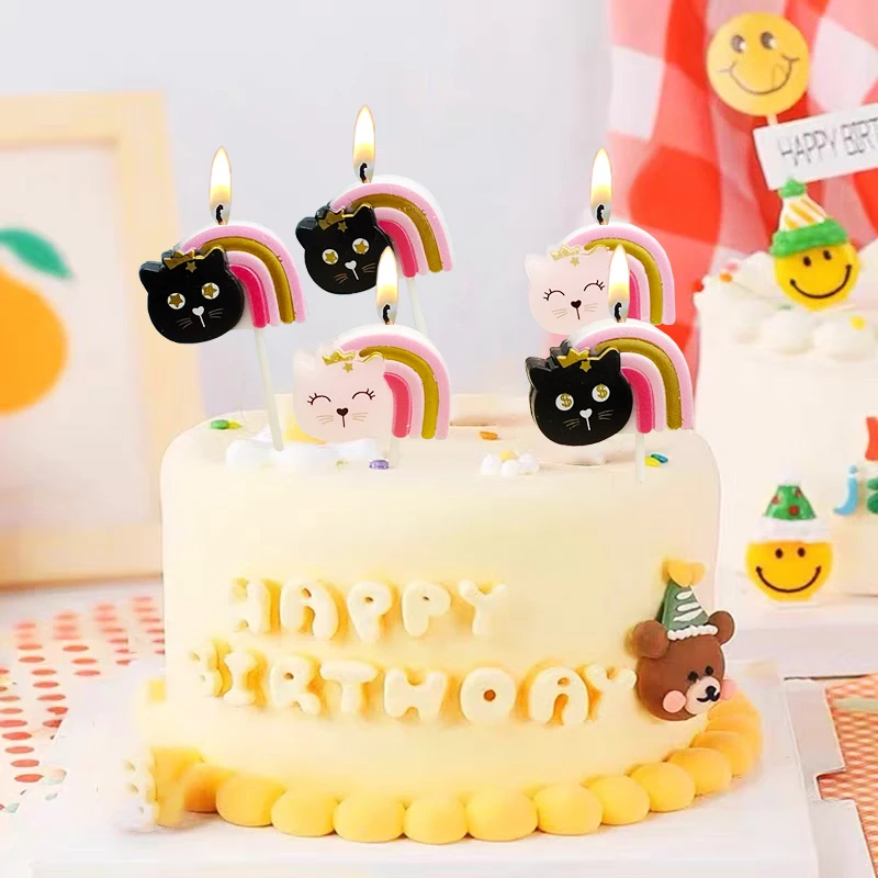 Cartoon Cute Cat Cake Decoration Candle Happy Birthday Children's Princess Cat Animal Party Event Decoration