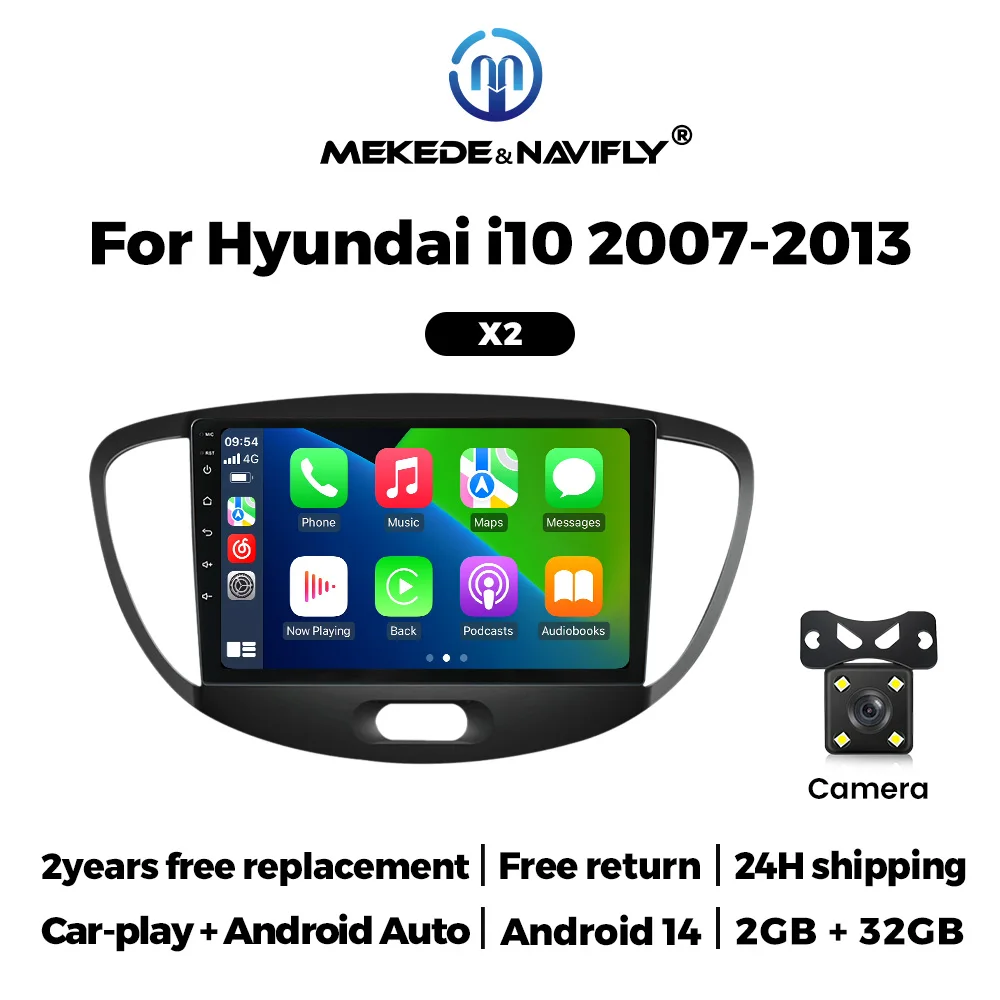 MEKEDE & Navy Draadloze Carplay Android Auto Intelligent systeem Voor Hyundai i10 2007-2013 Autoradio Multimedia Video speler GPS