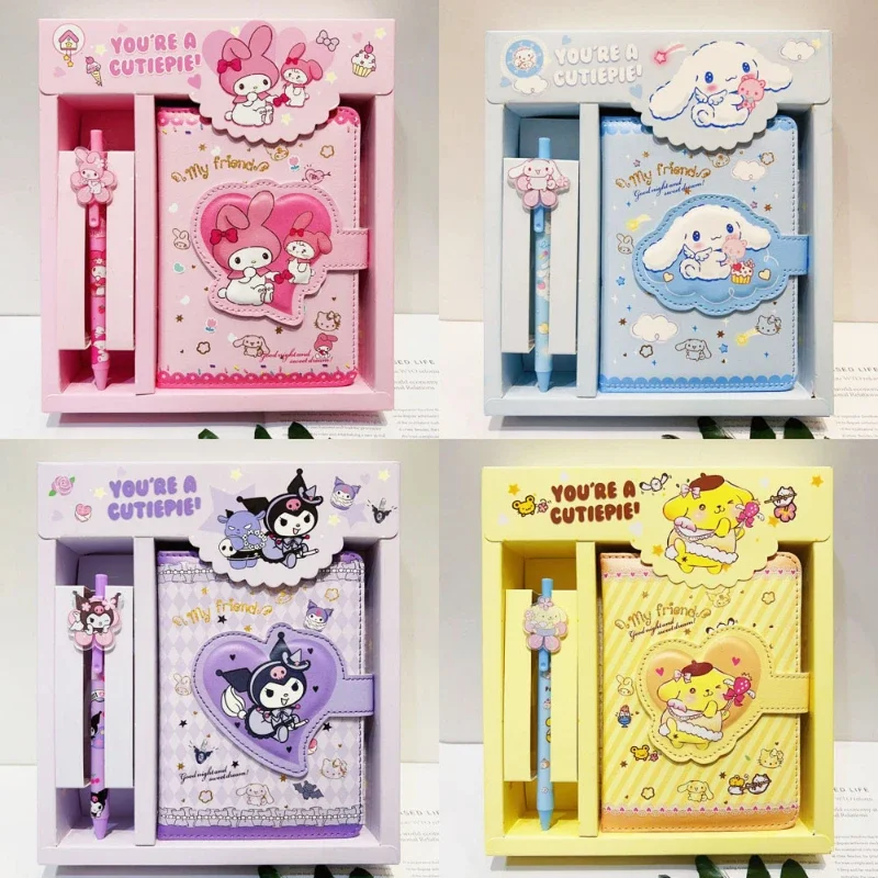 Sanrio Kawaii A6 Gift Box Notebook Set Hello Kitty Cinnamoroll Cute Student Stationery Girl Daily Plan Notebook School Supplies