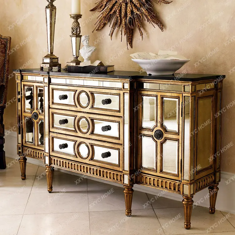 Neoclassical side cabinet entrance, locker, retro and old mirror furniture cabinet