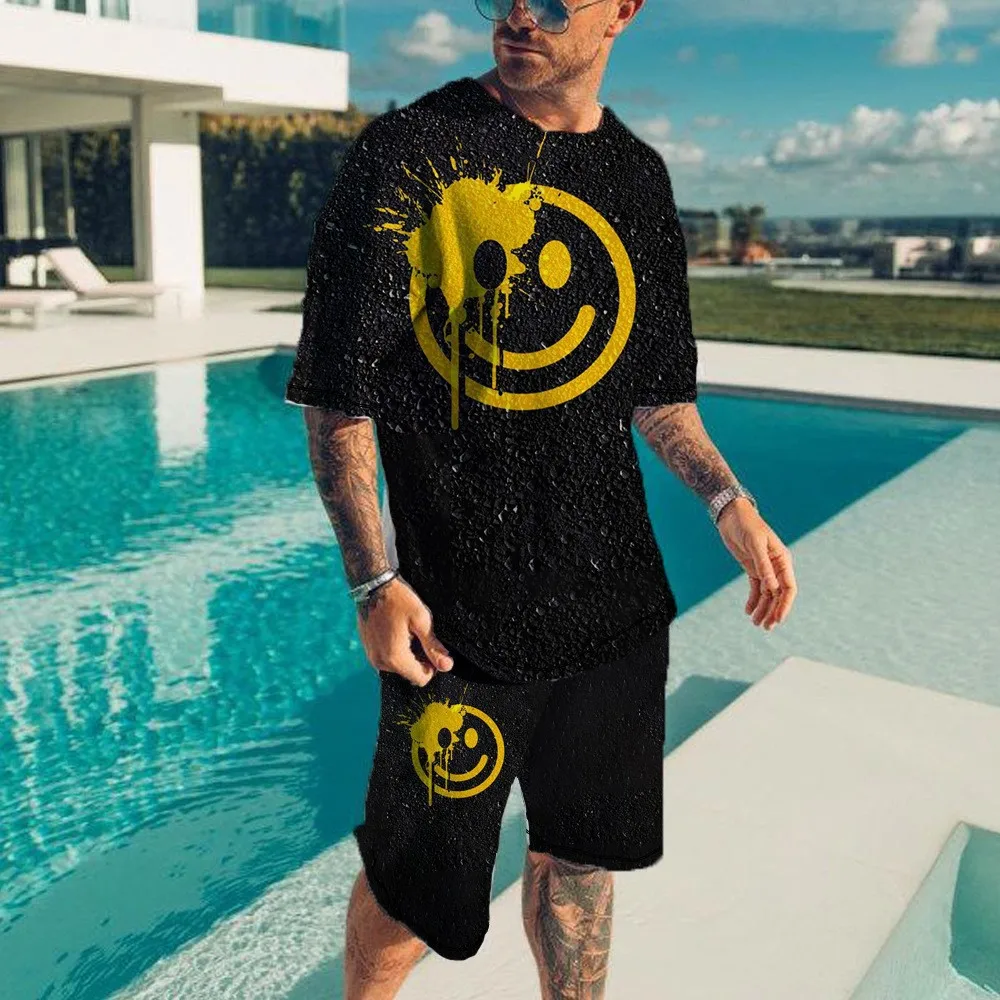 

2025-26 летний хит продаж, модный трендовый костюм, дизайн с 3D принтом, мужской костюм для путешествий на открытом воздухе, дышащий костюм с шортами с короткими рукавами