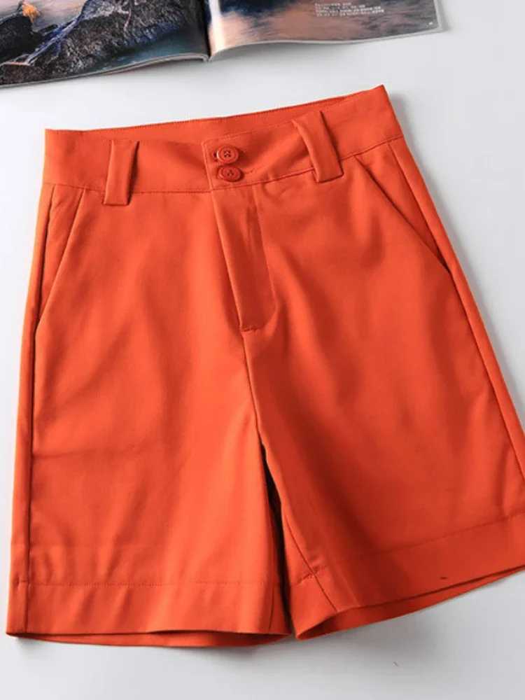 

Women's Summer Shorts High Waisted Loose Solid New Shorts for Women Casual Cotton Linen Fashion Orange Female Shorts 2024